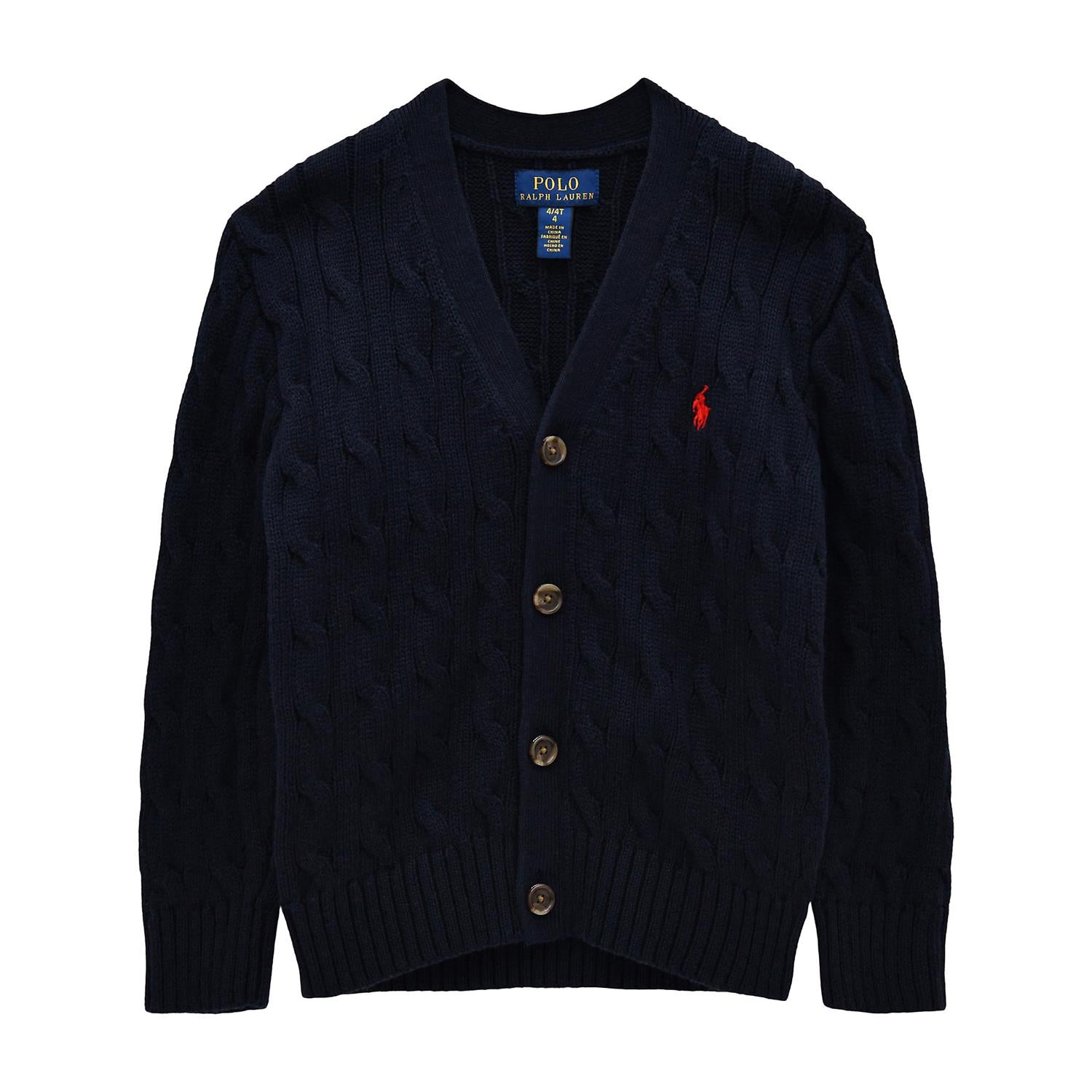 RALPH LAUREN 8-16År Strikket jakke m/fletter Mørkeblå - Farmor Ingvarda