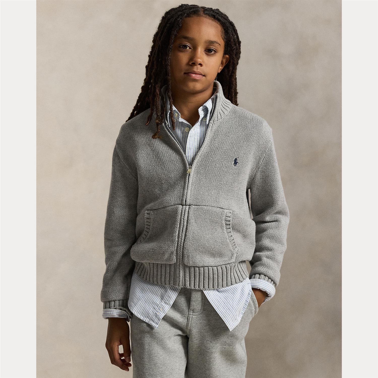 RALPH LAUREN 8-16År Strikket jakke m/zip Grå - Farmor Ingvarda