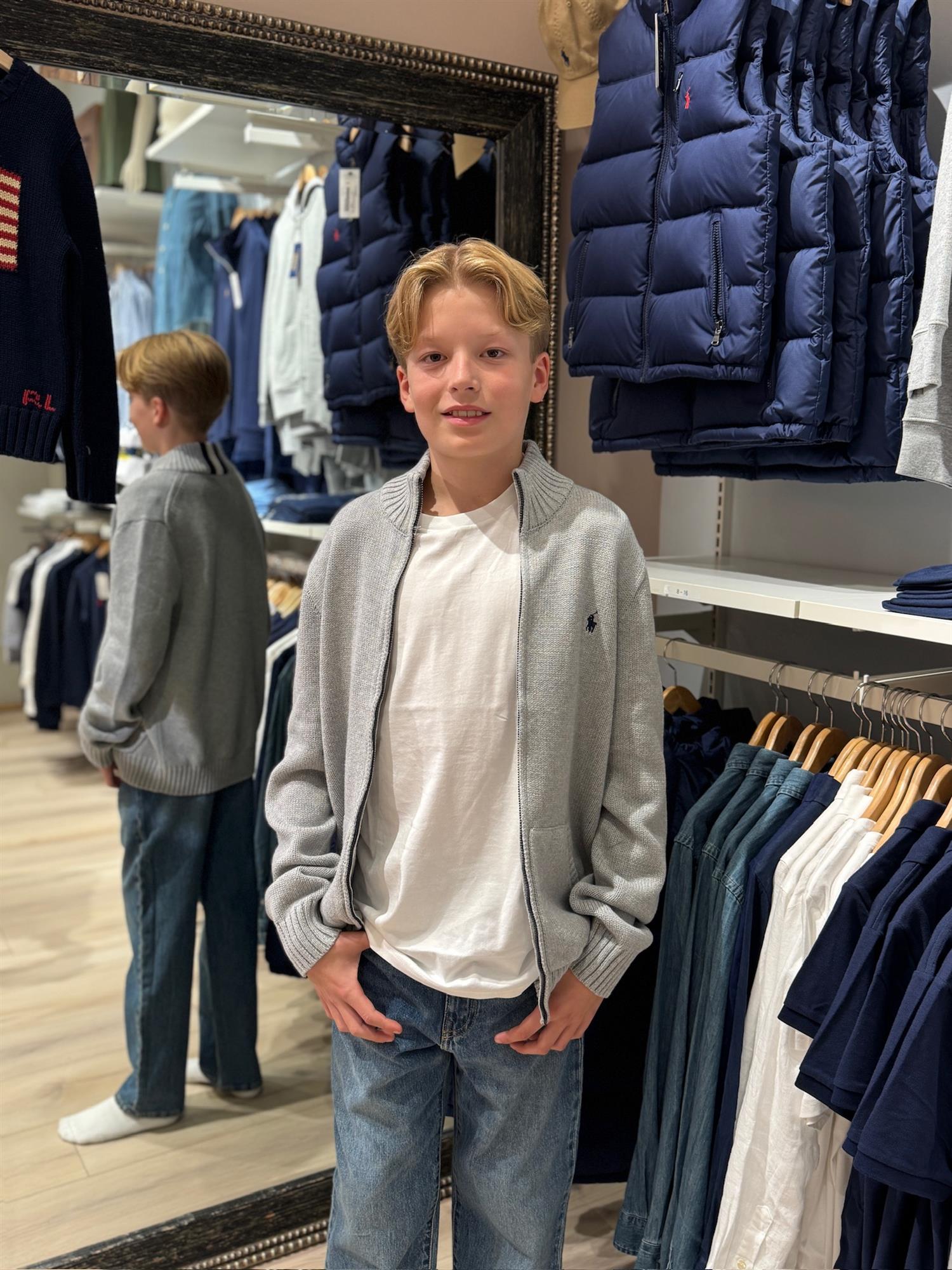 RALPH LAUREN 8-16År Strikket jakke m/zip Grå - Farmor Ingvarda