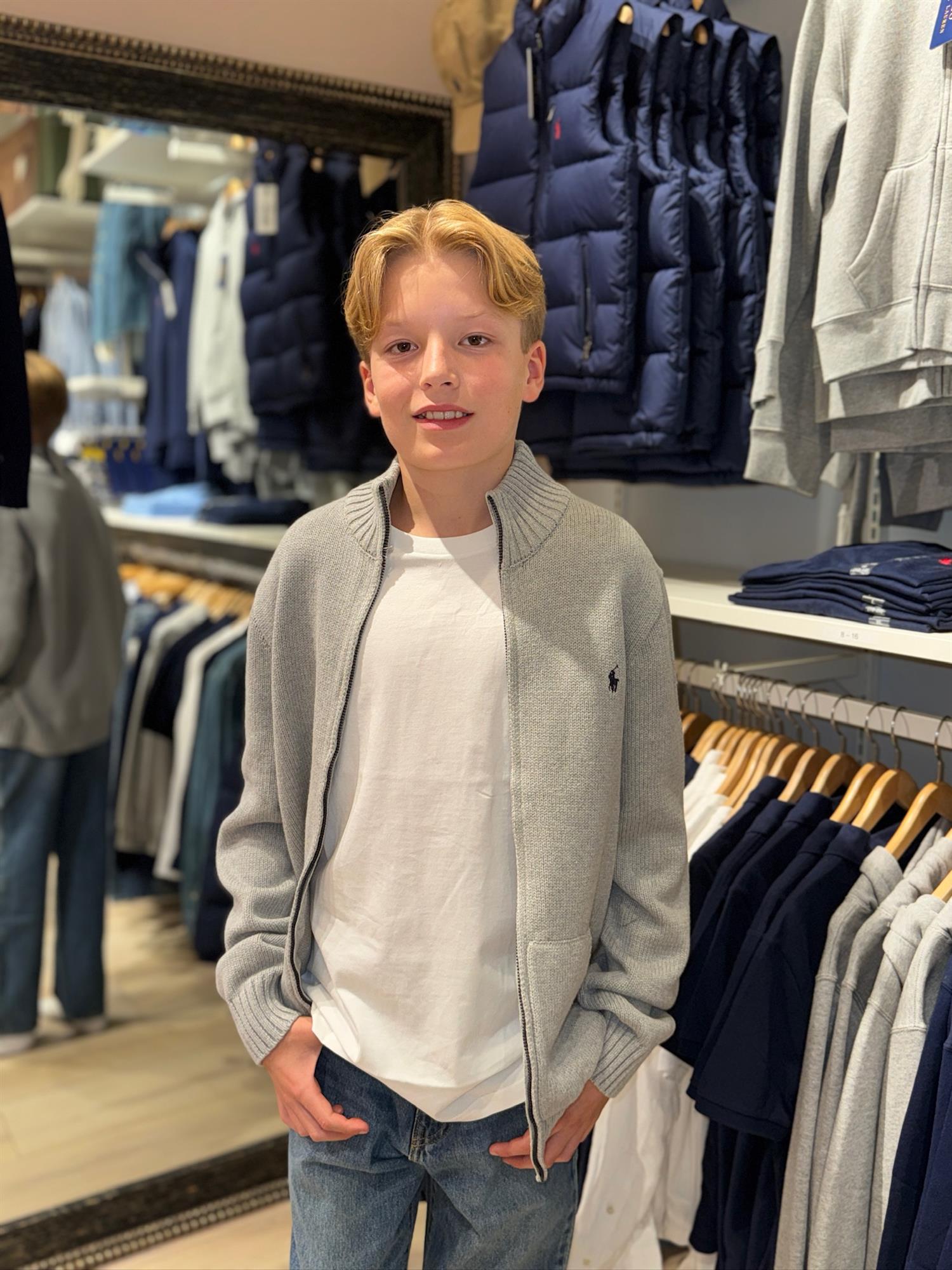 RALPH LAUREN 8-16År Strikket jakke m/zip Grå - Farmor Ingvarda