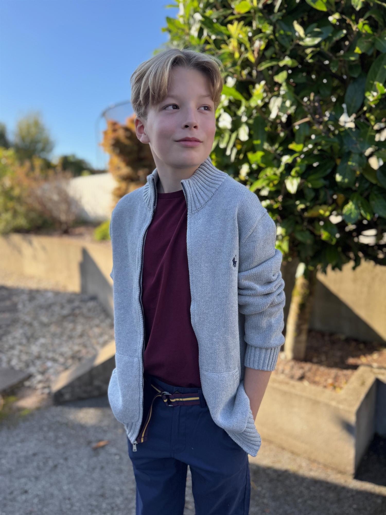 RALPH LAUREN 8-16År Strikket jakke m/zip Grå - Farmor Ingvarda