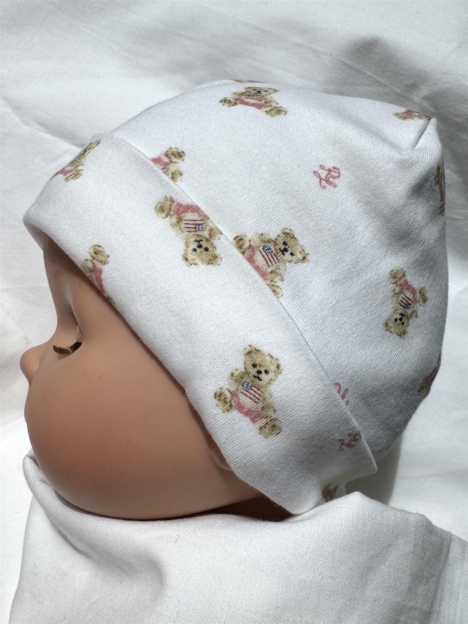 RALPH LAUREN Baby 0-24mnd. Polo Bear Hat Hvit/Rosa - Farmor Ingvarda