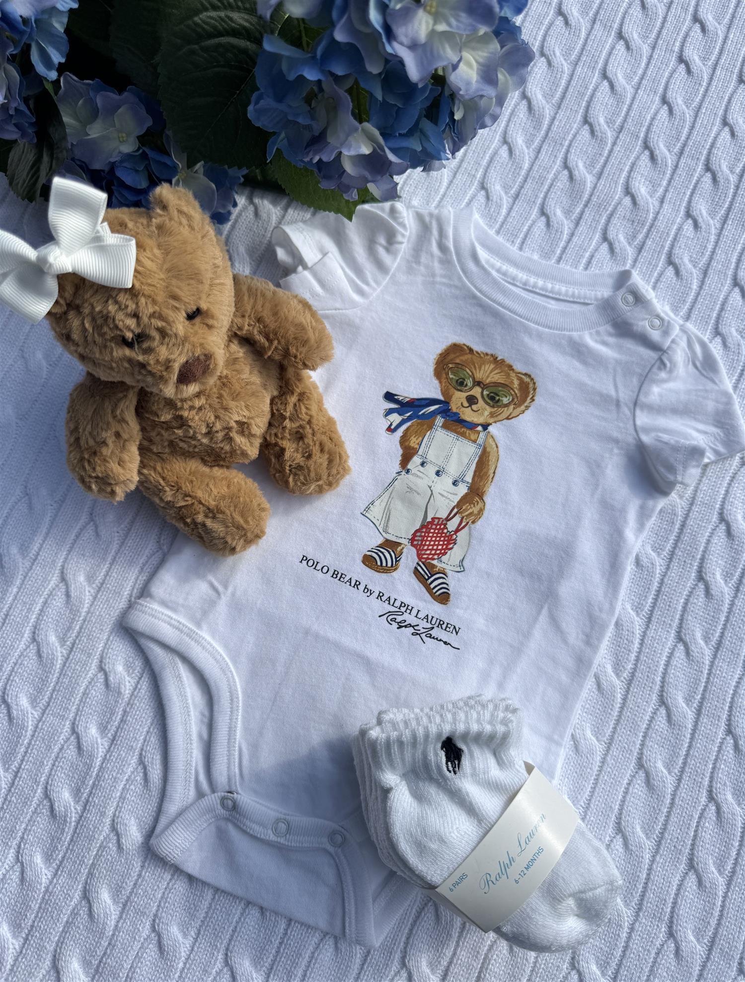 RALPH LAUREN Baby 0-24mnd. Bear body Hvit - Farmor Ingvarda