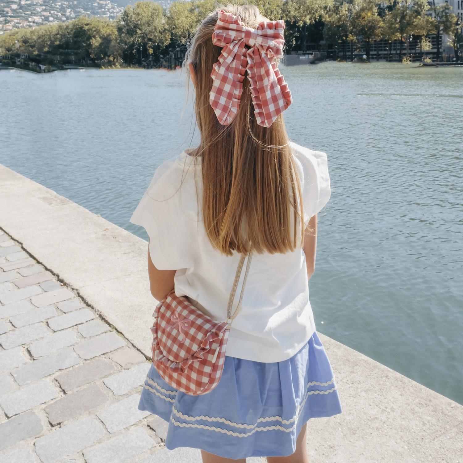 ROCKAHULA Kids Gingham Ruffle Long Bow Clip - Farmor Ingvarda