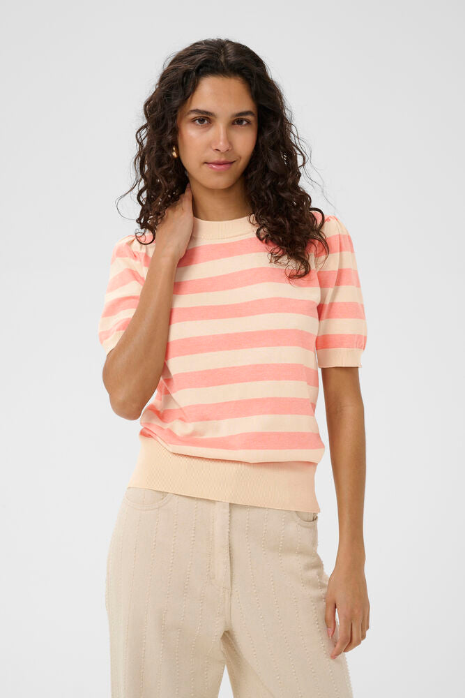 SAINT TROPEZ Mila SS Block Stripe Pullover Pink - Farmor Ingvarda