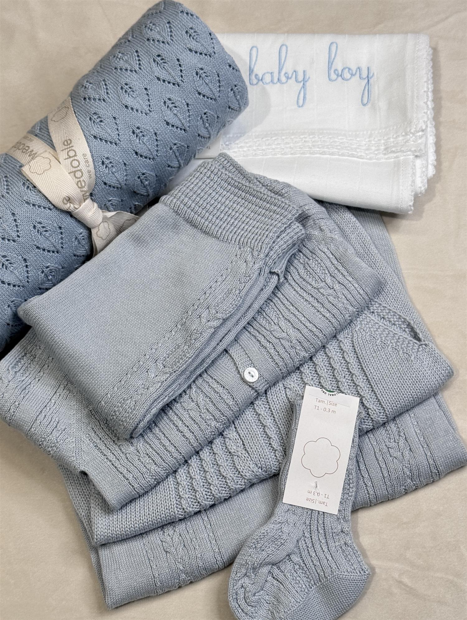 WEDOBLE Swaddle,Baby Boy Hvit/Blå - Farmor Ingvarda