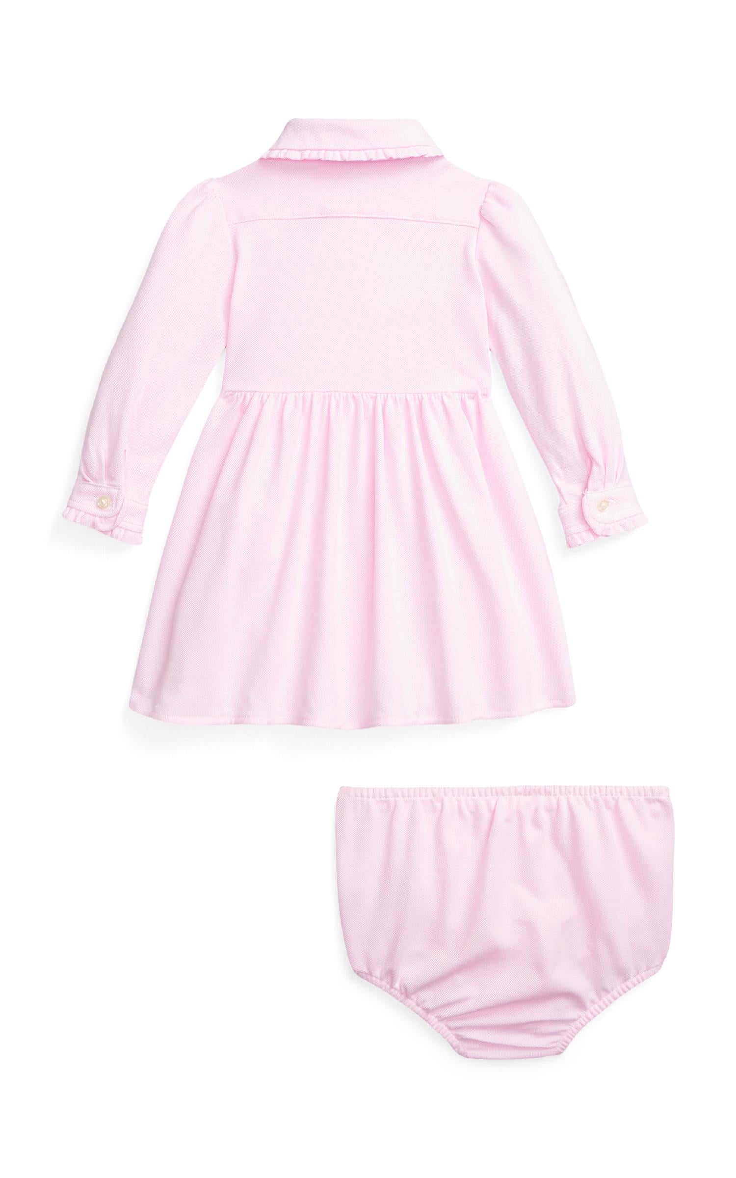 RALPH LAUREN Baby 0-24mnd. Solid Oxford Dress and Bloomer Lys Rosa