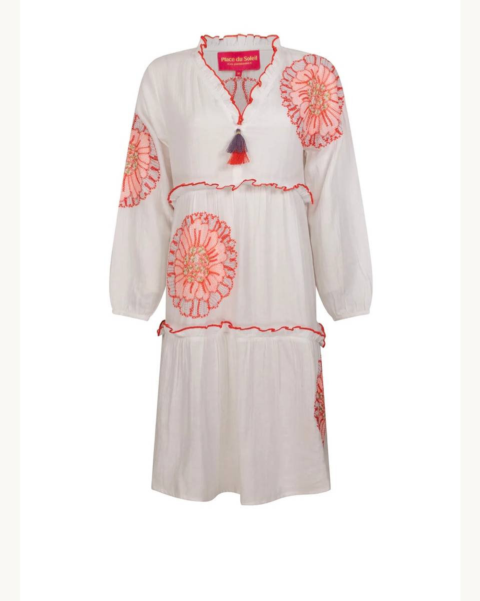 Place du soleil Boho Embroidery Dress Hvit