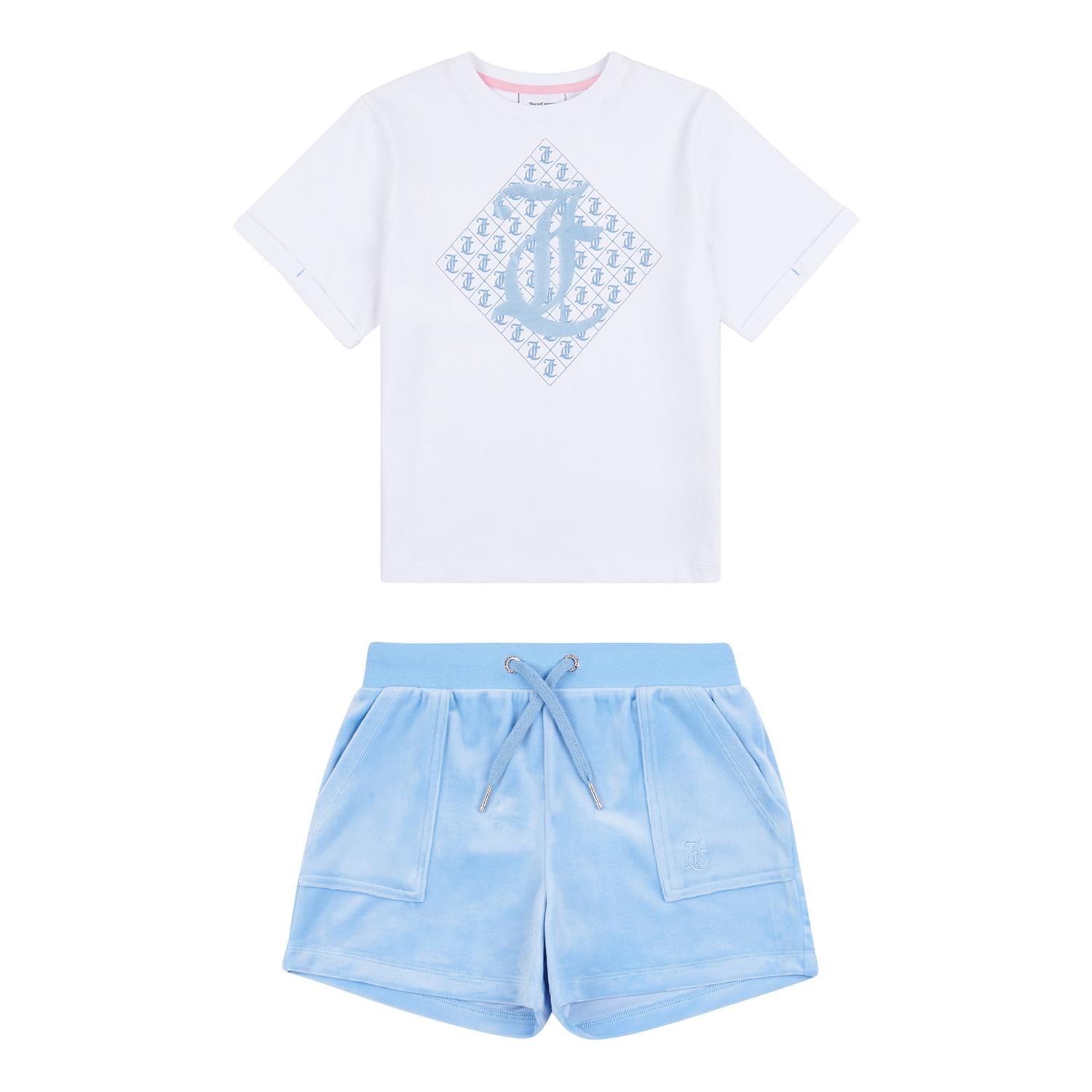 JUICY COUTURE T-skjorte & Shorts Blå/Hvit