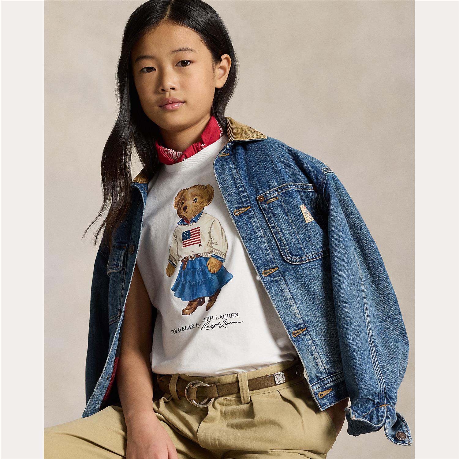 RALPH LAUREN 8-16År T-skjorte Polo Bear,Jente Hvit