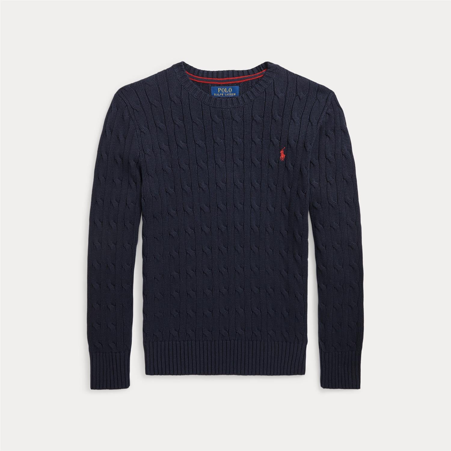 RALPH LAUREN 8-16År Strikket genser m/fletter Mørkeblå