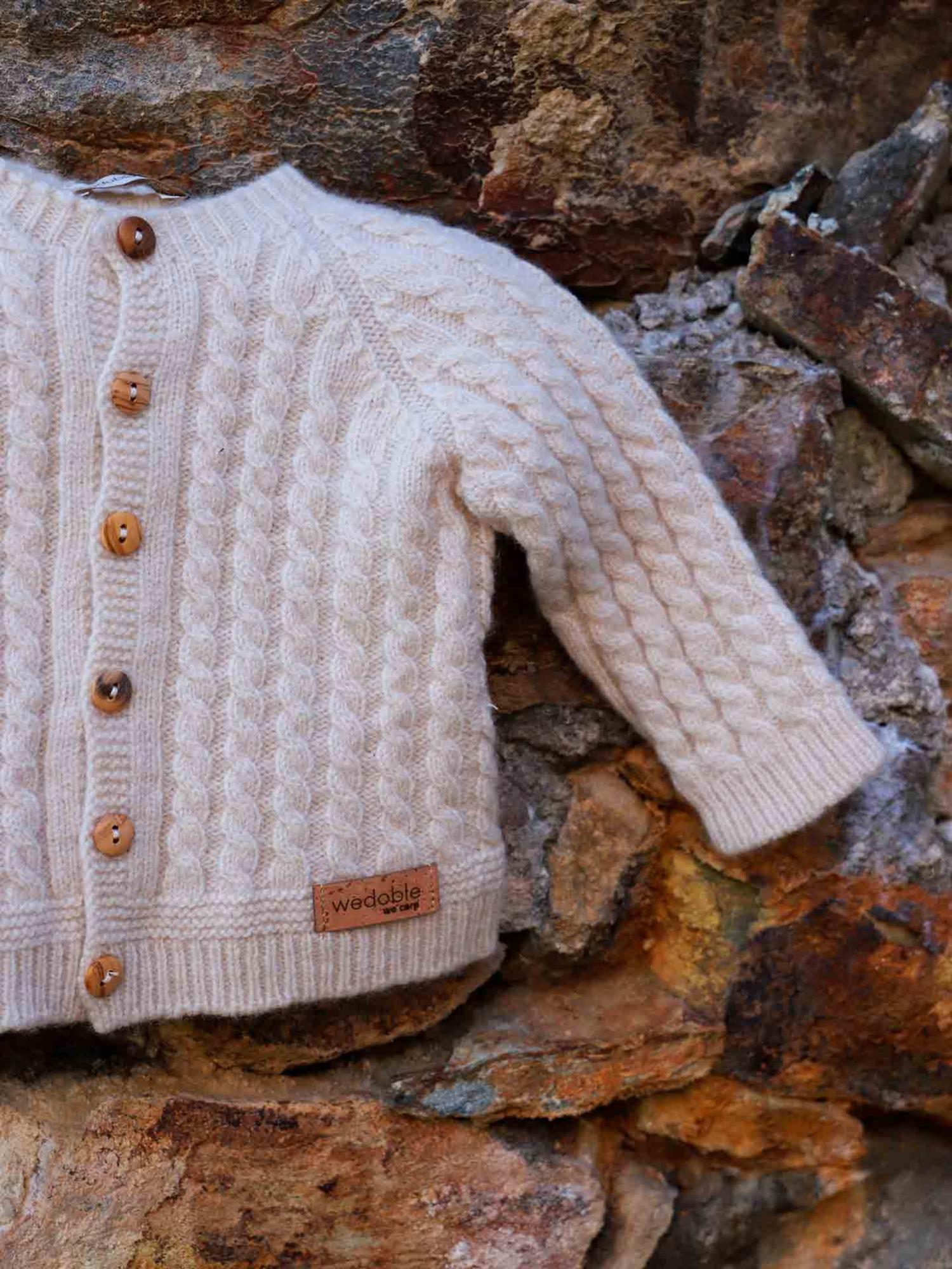 WEDOBLE Cable Knit Cardigan,Wool Lys Beige