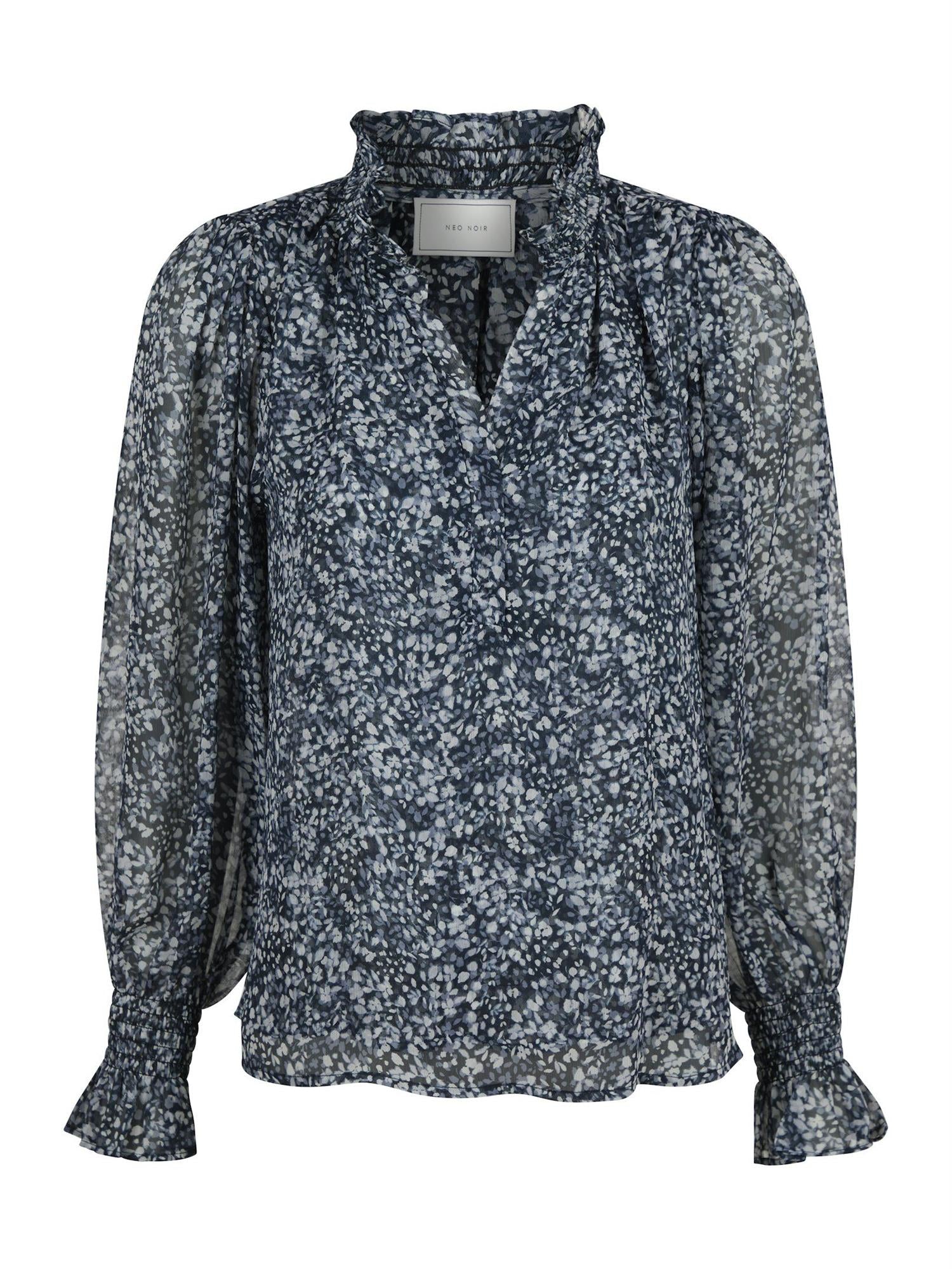 NEO NOIR Leia Flower Graphic Blouse Navy Blue