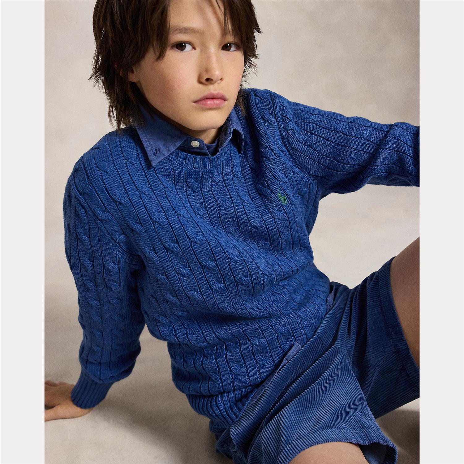 RALPH LAUREN 8-16År Strikket genser m/fletter Kongeblå