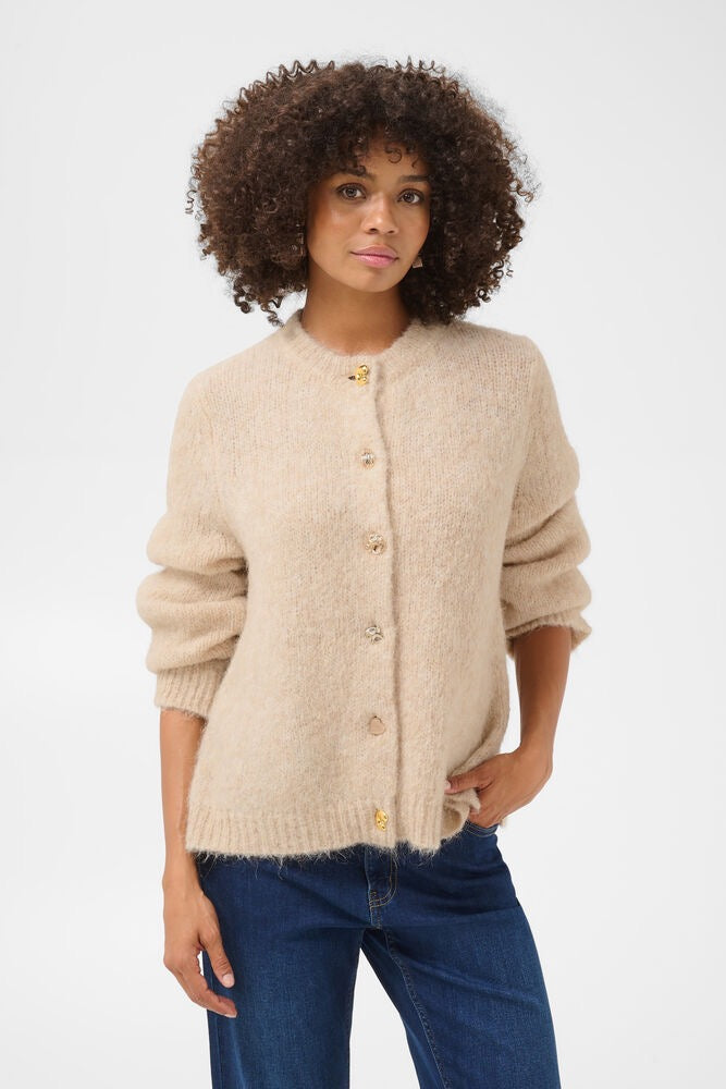 Blå CULTURE Anthea cardigan for damer, myk og komfortabel overdel med knapper foran, vist på modell.