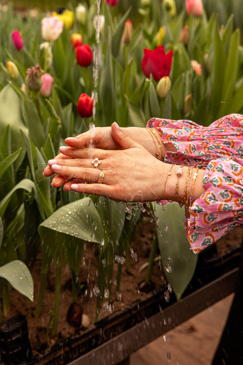 MY JEWELLERY Botanical double bracelet with pink bead - Farmor Ingvarda