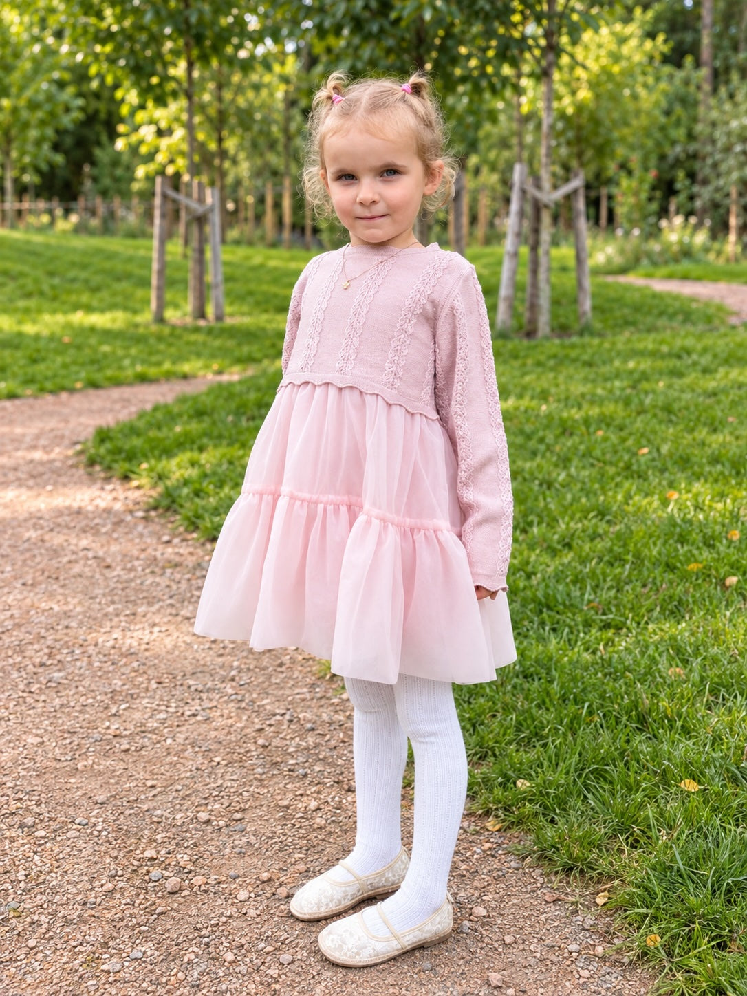 VILJE OG VE Sol Strikket Kjole m/tyll Soft Pink