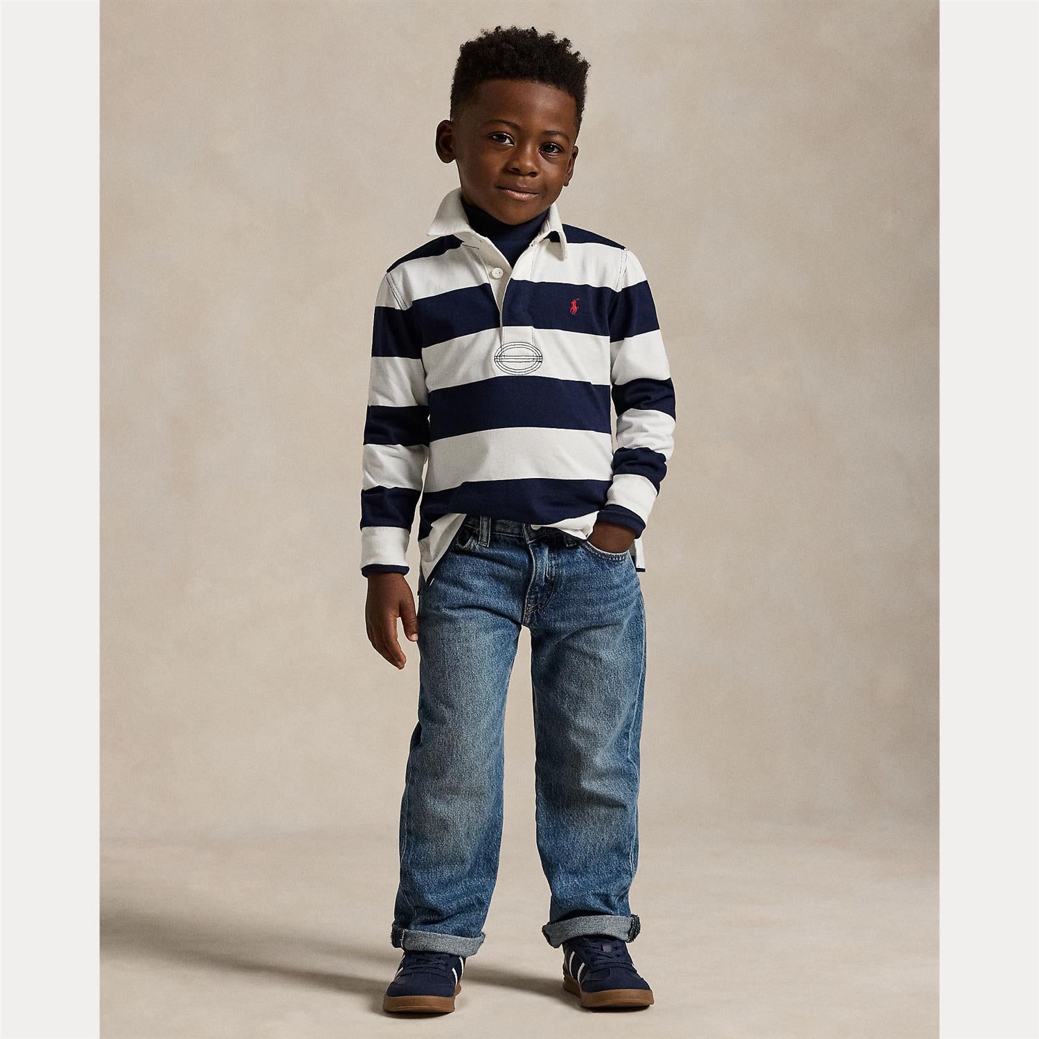 RALPH LAUREN 2-7År Knit Shirts Rugby Blå/Hvit