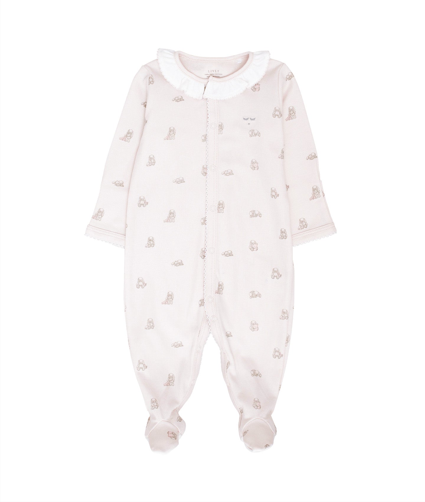LIVLY Snuggle Bunny Marley Ruffled Footie Lys Rosa - Farmor Ingvarda