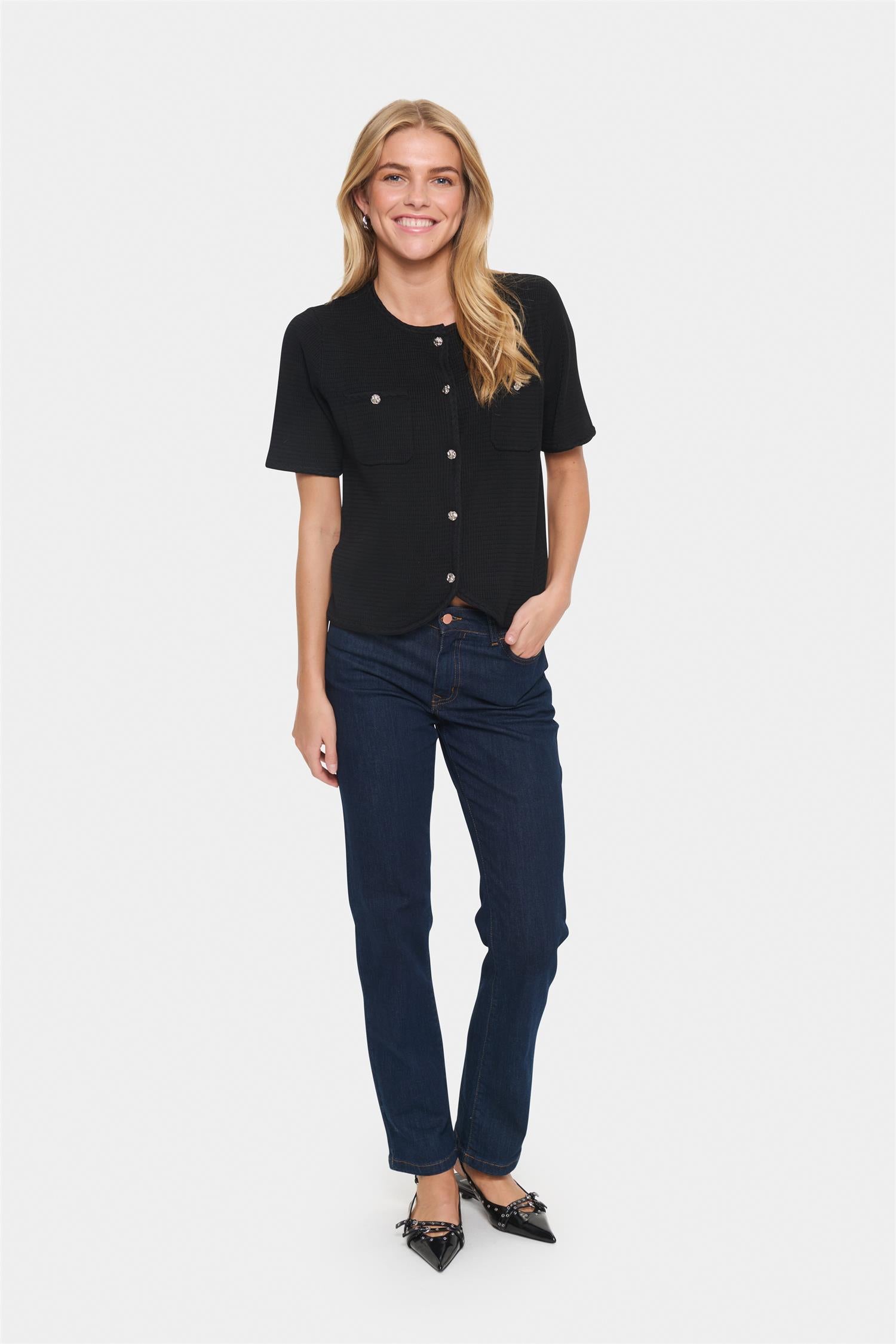SAINT TROPEZ Lecia SS Cardigan Svart