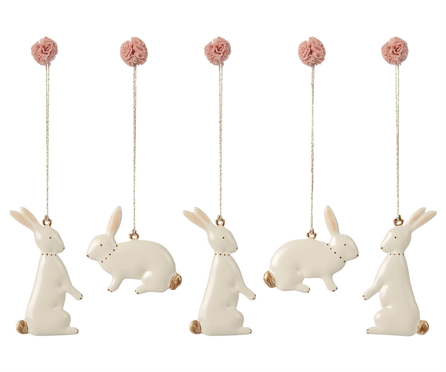 MAILEG 5 Easter bunny ornaments Hvit - Farmor Ingvarda