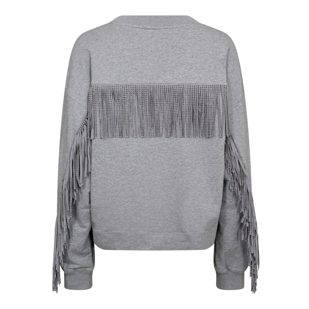 CO´ COUTURE Stud Fringe Sweat Grå