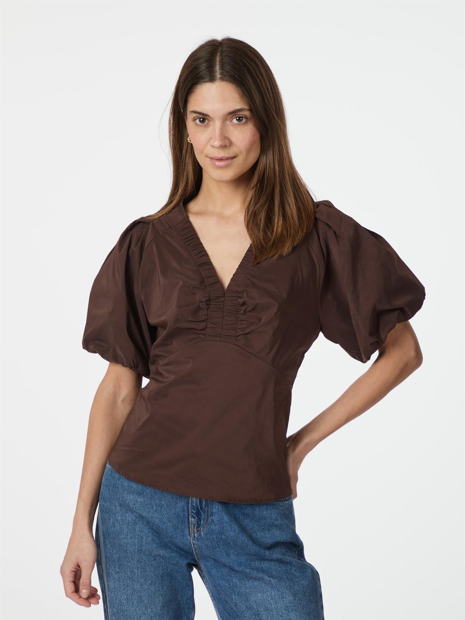 NEO NOIR Irina Poplin Blouse Chocolate Brown - Farmor Ingvarda