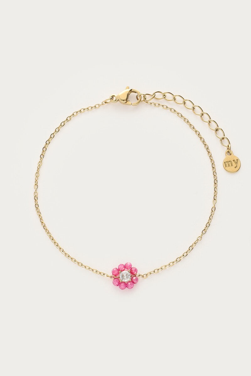 MY JEWELLERY Bracelet with small pink rhinestone flower - Farmor Ingvarda