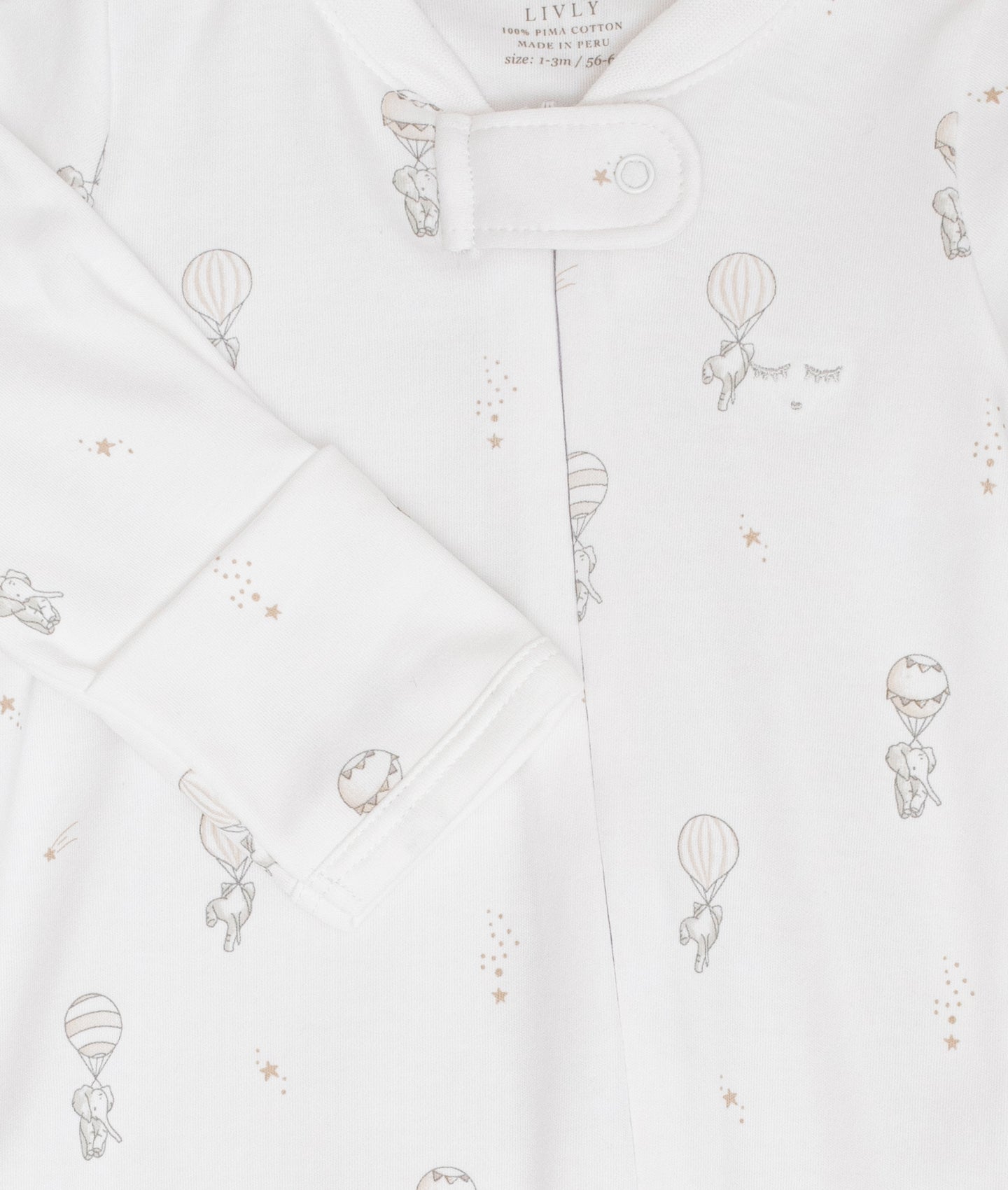 LIVLY Flying Elephants Zipper Footie Hvit