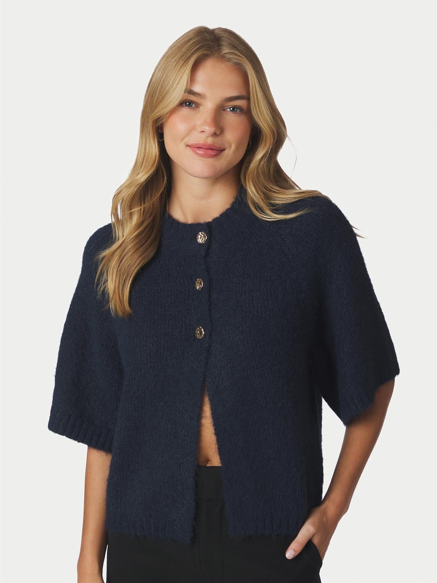 NEO NOIR Benuta Fluffy Knit Cardigan Navy