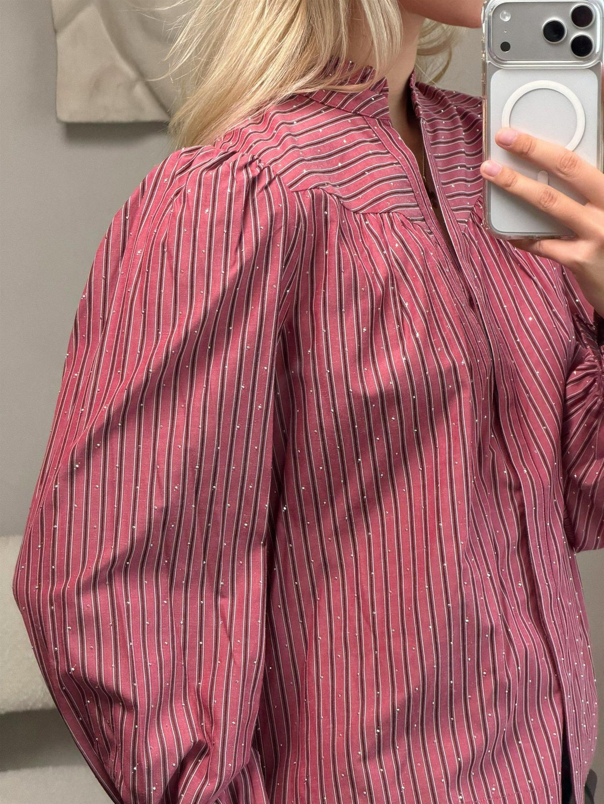 NEO NOIR Astrida Soft Stripe Stone Blouse