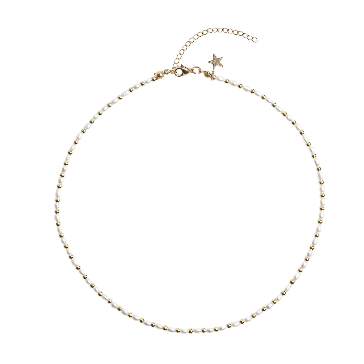 DARK Oval Pearl Necklace w/gold beads Hvit/Gull