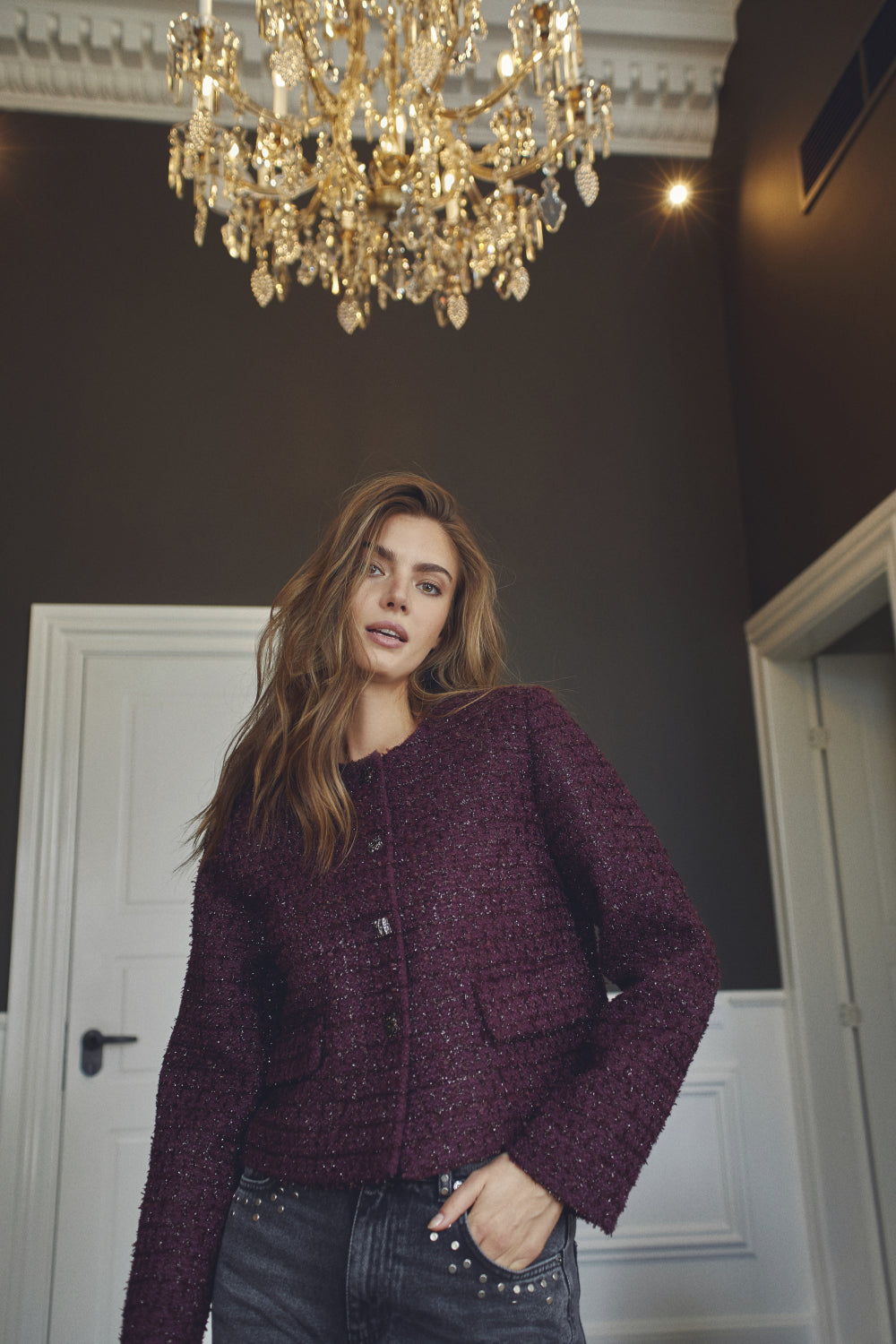 CO´ COUTURE Peach Boucle Jacket Plum
