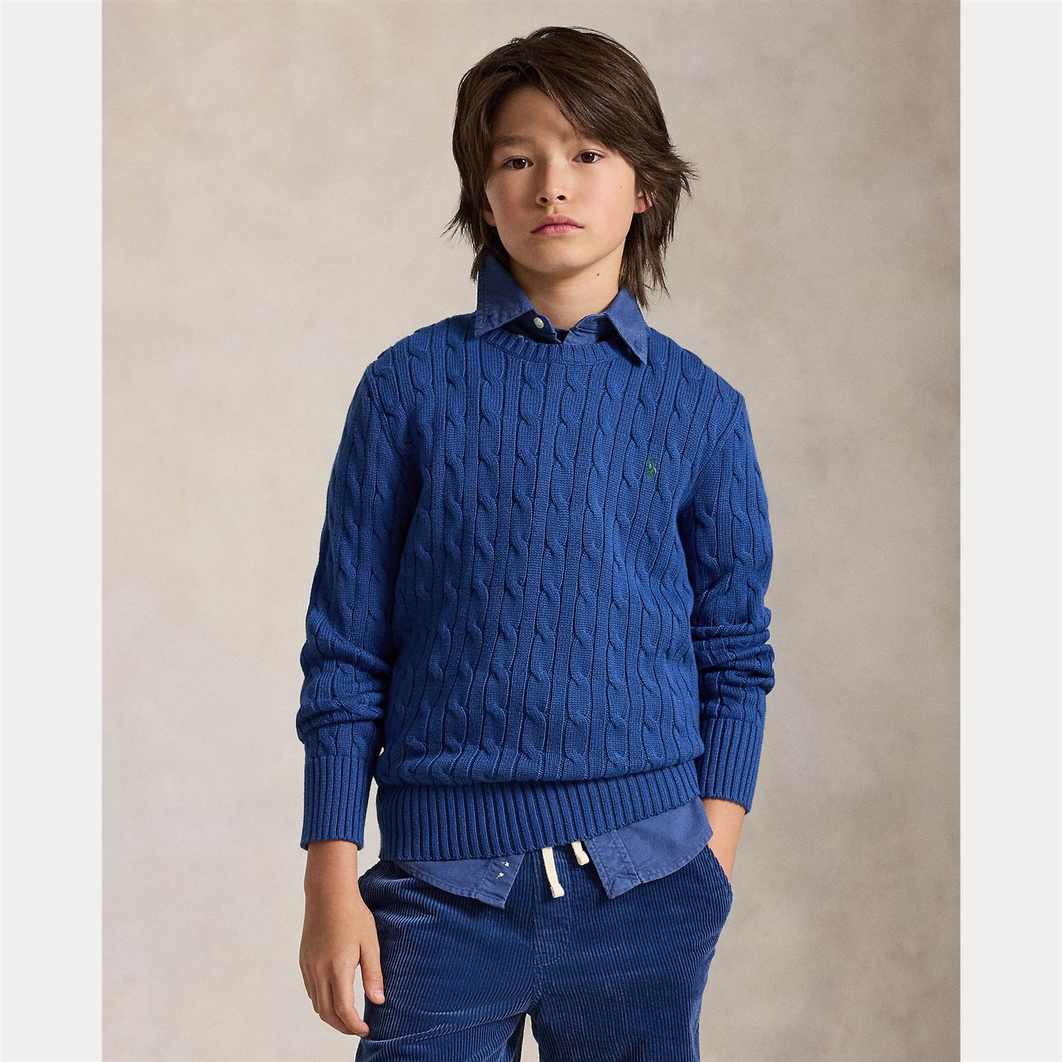 RALPH LAUREN 8-16År Strikket genser m/fletter Kongeblå