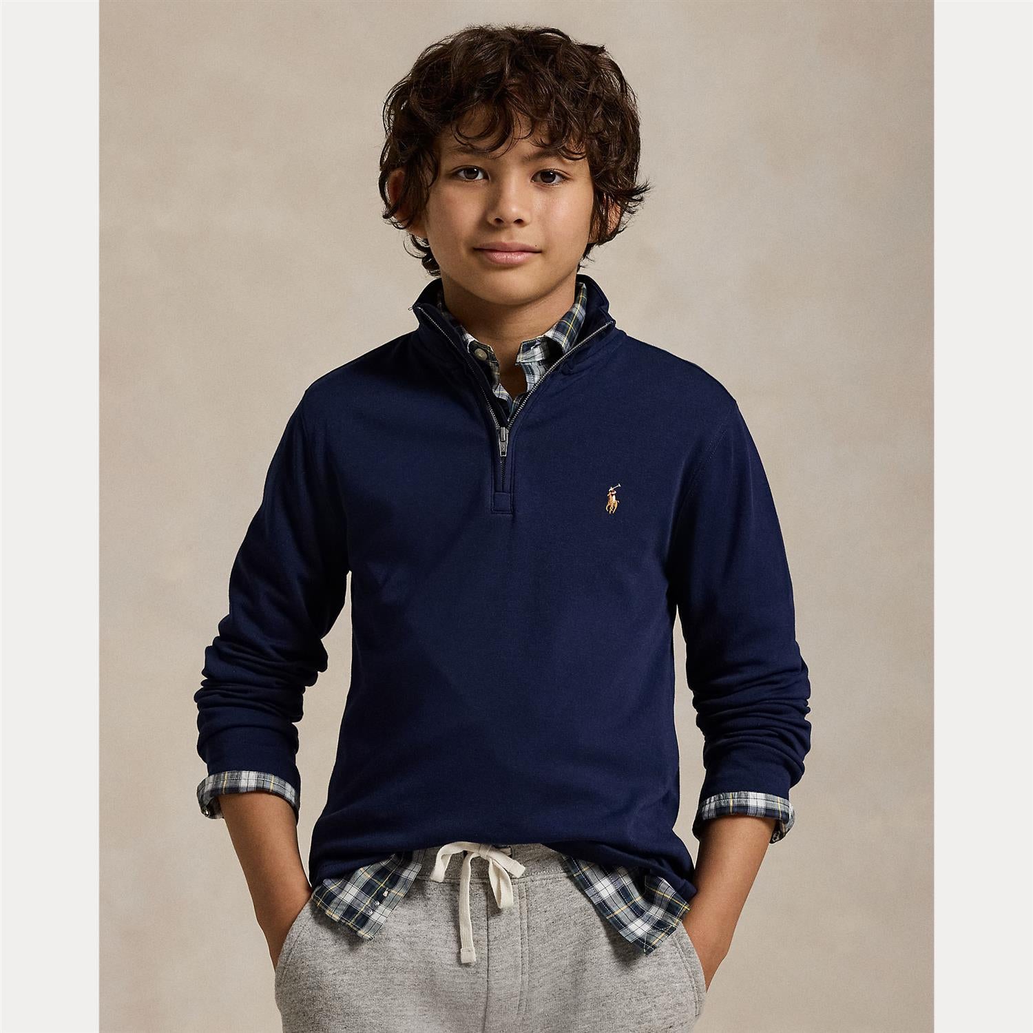 RALPH LAUREN 8-16År Cotton Interlock Zip Pullover,Teens Mørkeblå