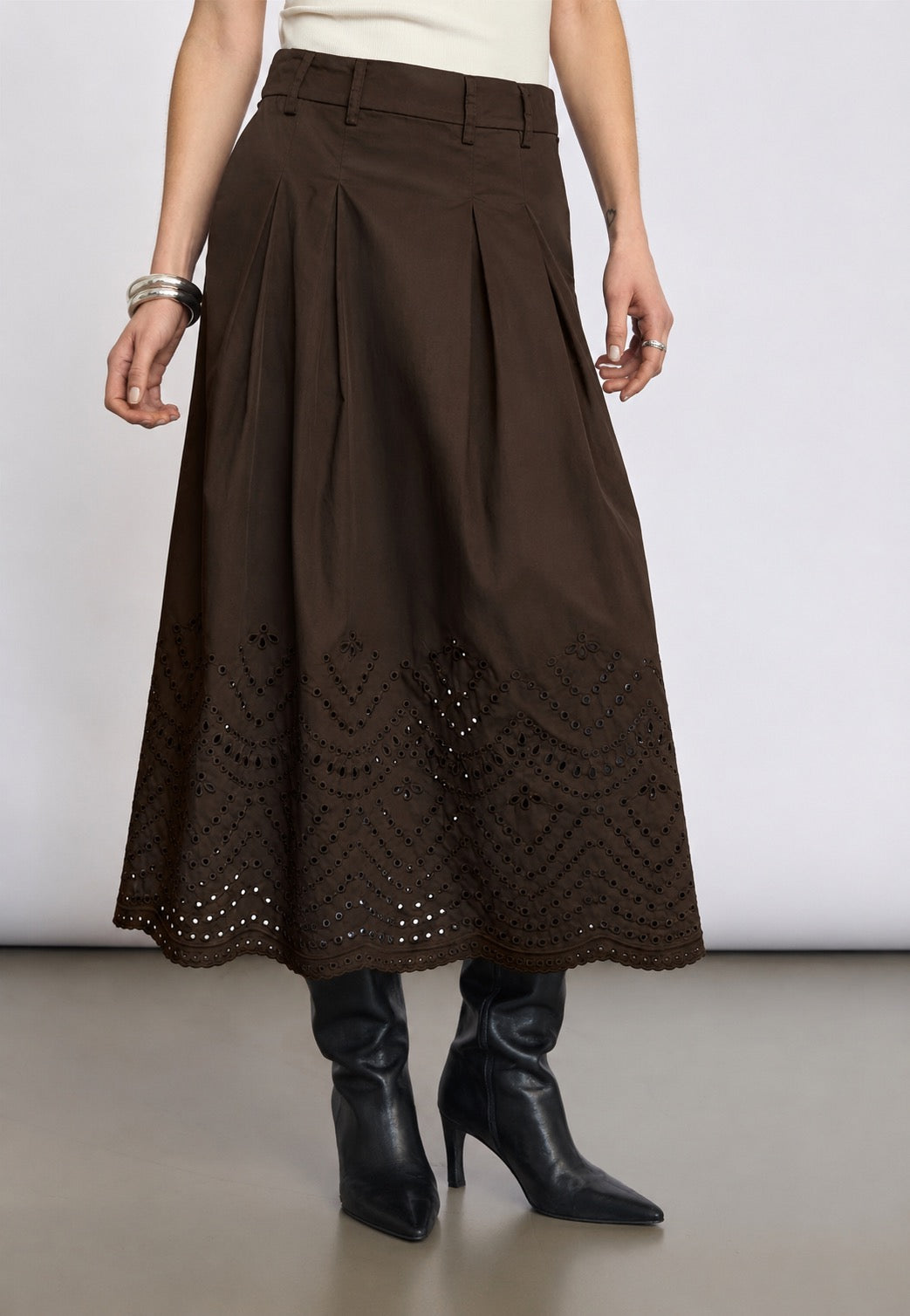 CO´ COUTURE Poppy Pleat Scallop Skirt Brown