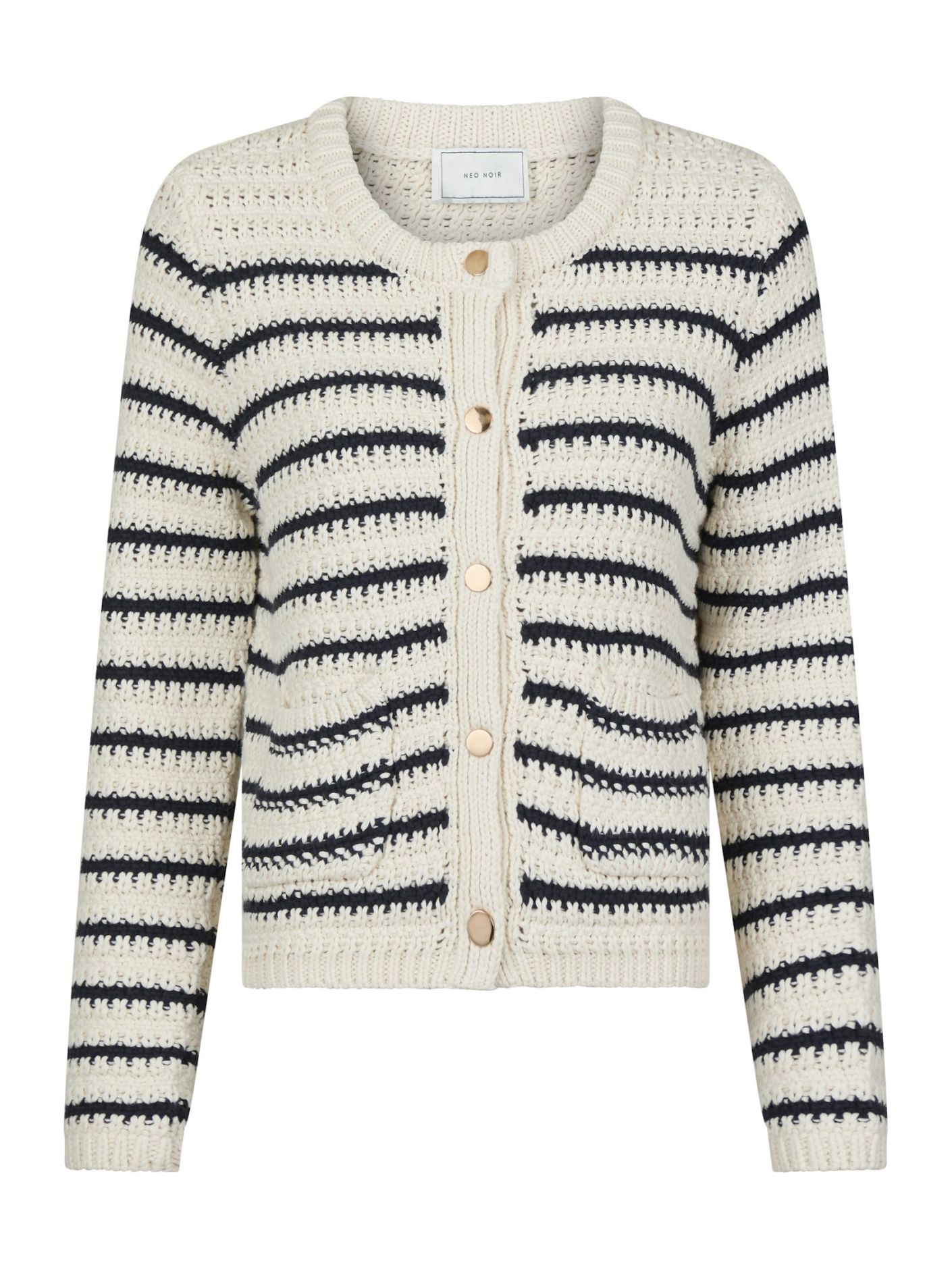 NEO NOIR Paula Knit Cardigan Creme/Navy