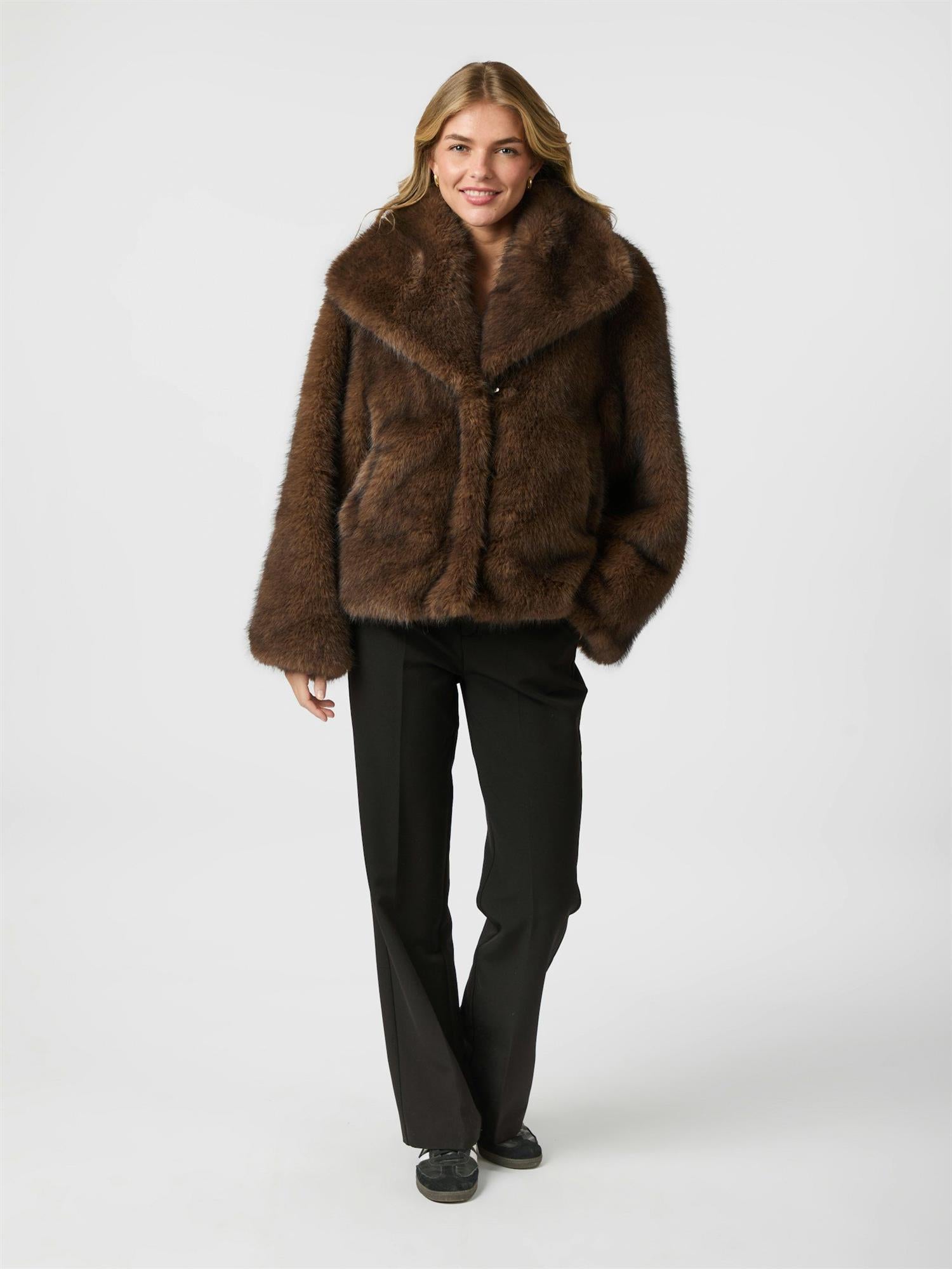 NEO NOIR Stephanie Faux Fur Jacket Brown