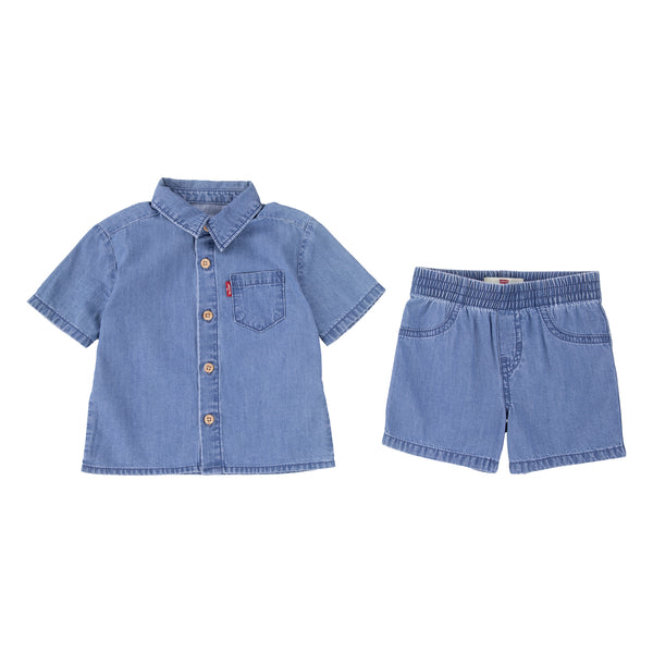 LEVIS 0-3ÅR Sett m/skjorte og shorts Jeans Blå - Farmor Ingvarda