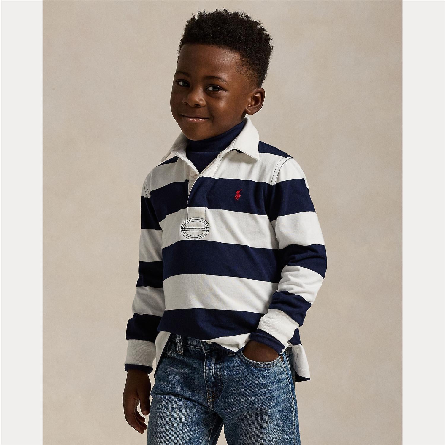 RALPH LAUREN 2-7År Knit Shirts Rugby Blå/Hvit