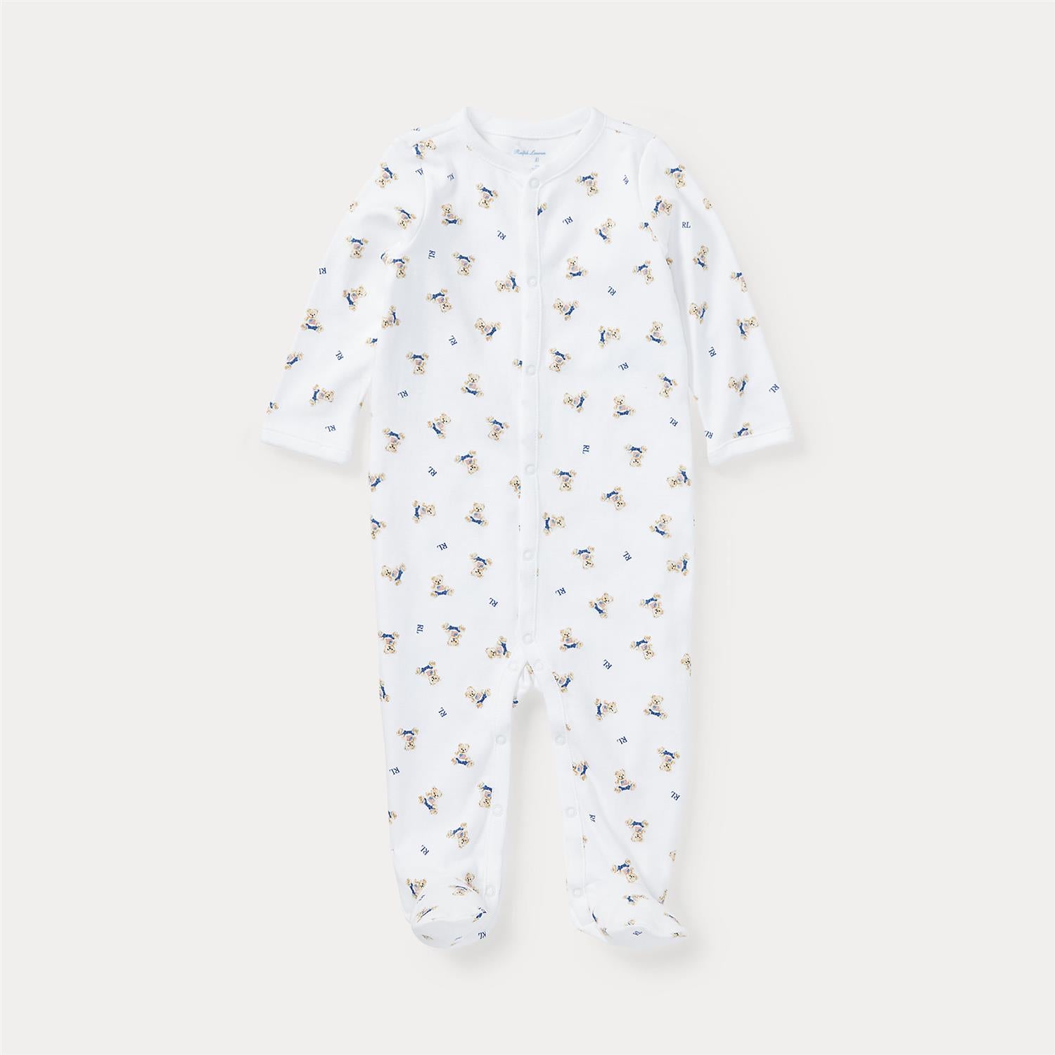 RALPH LAUREN Baby 0-24mnd. Polo Bear Coverall Hvit/Blå
