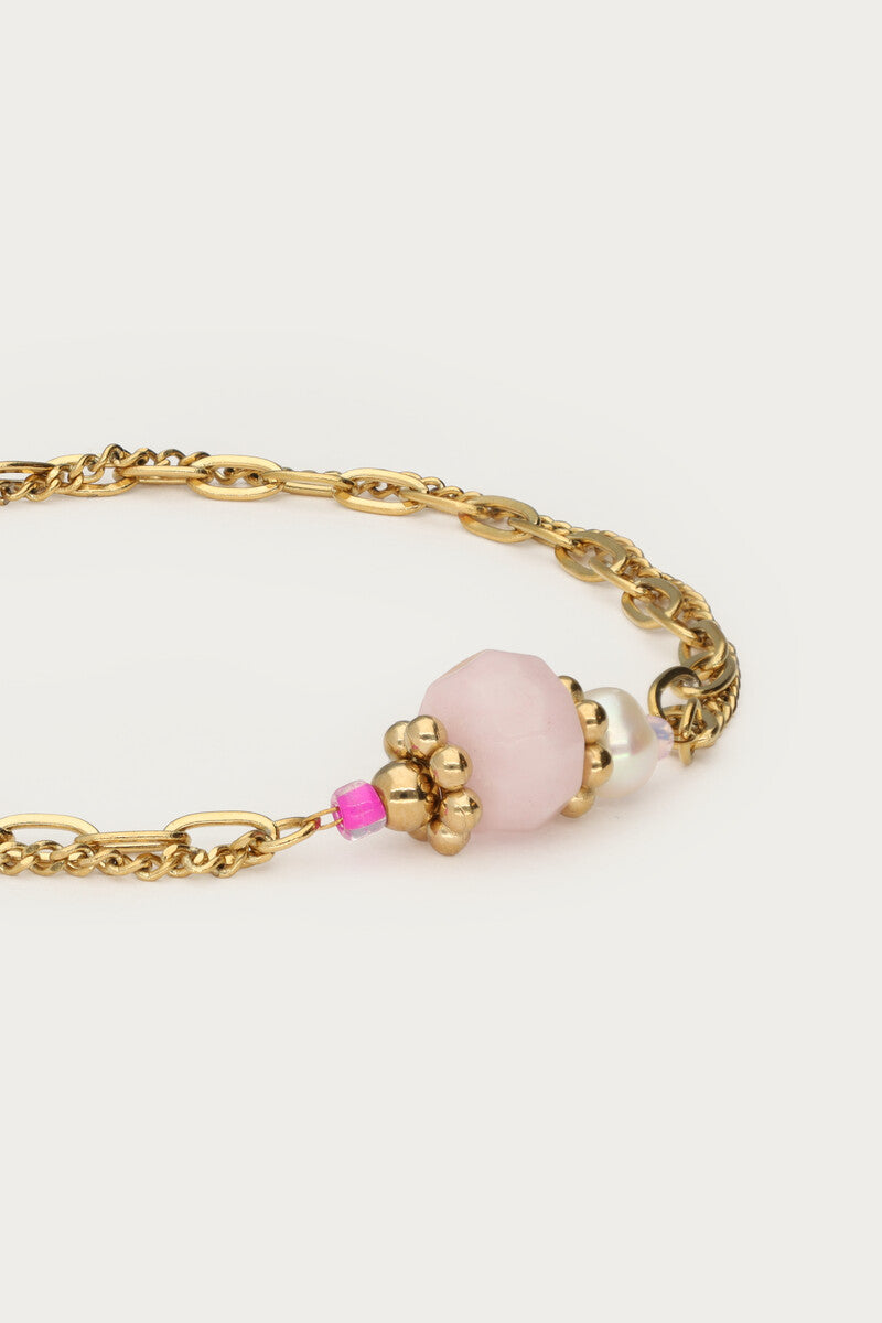 MY JEWELLERY Botanical double bracelet with pink bead - Farmor Ingvarda