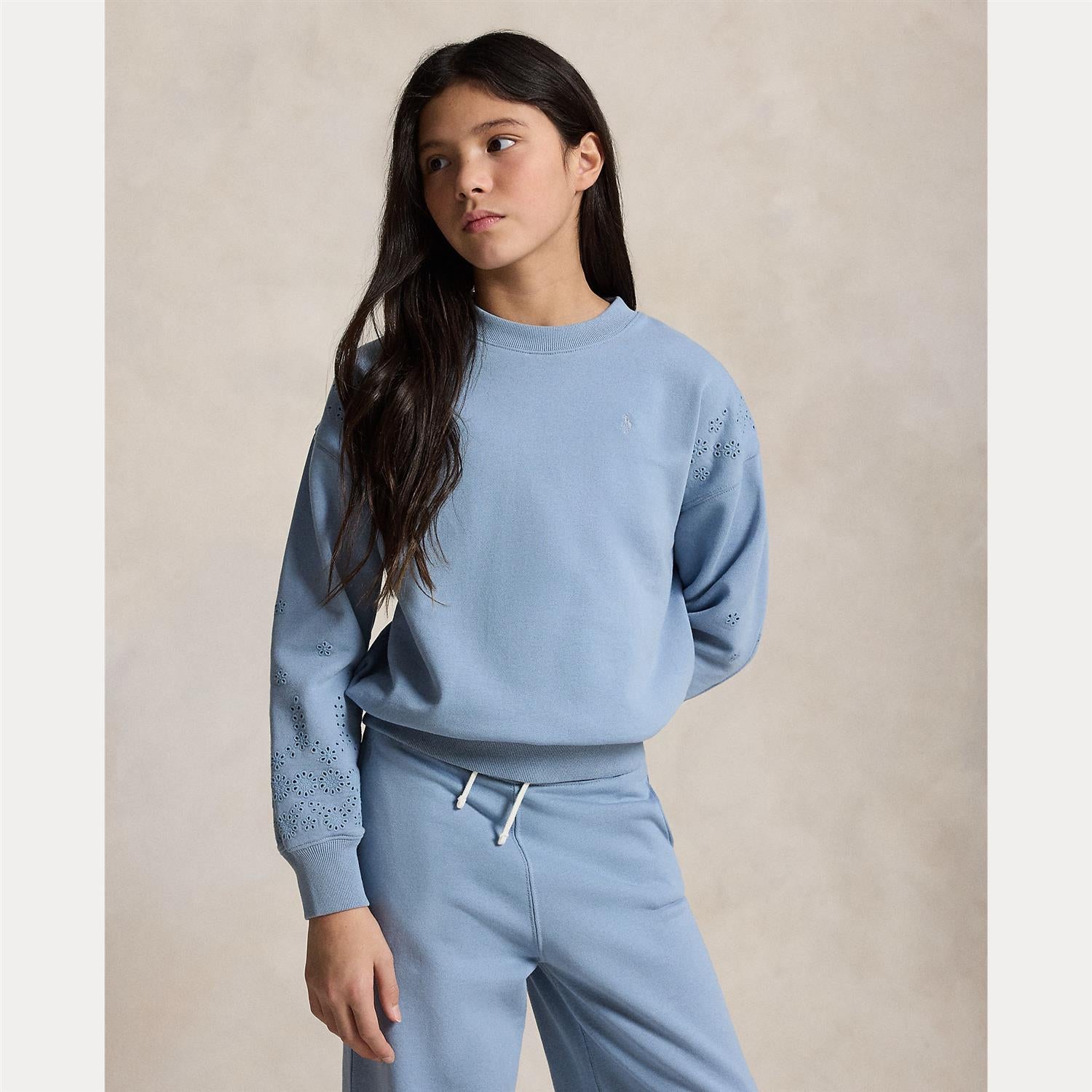 RALPH LAUREN 8-16År Crewneck, Jente Mellomblå
