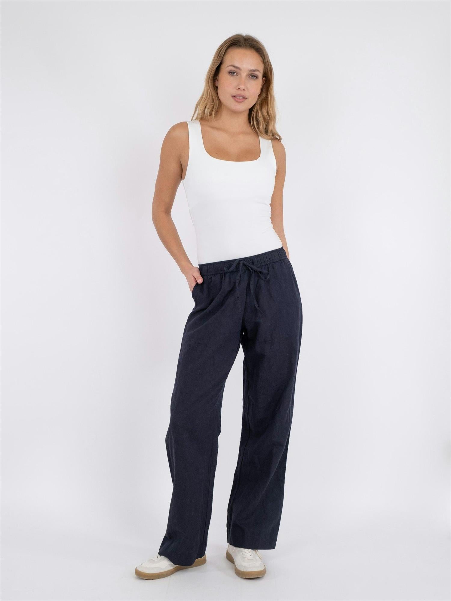 NEO NOIR Sonar Linen Pants Navy