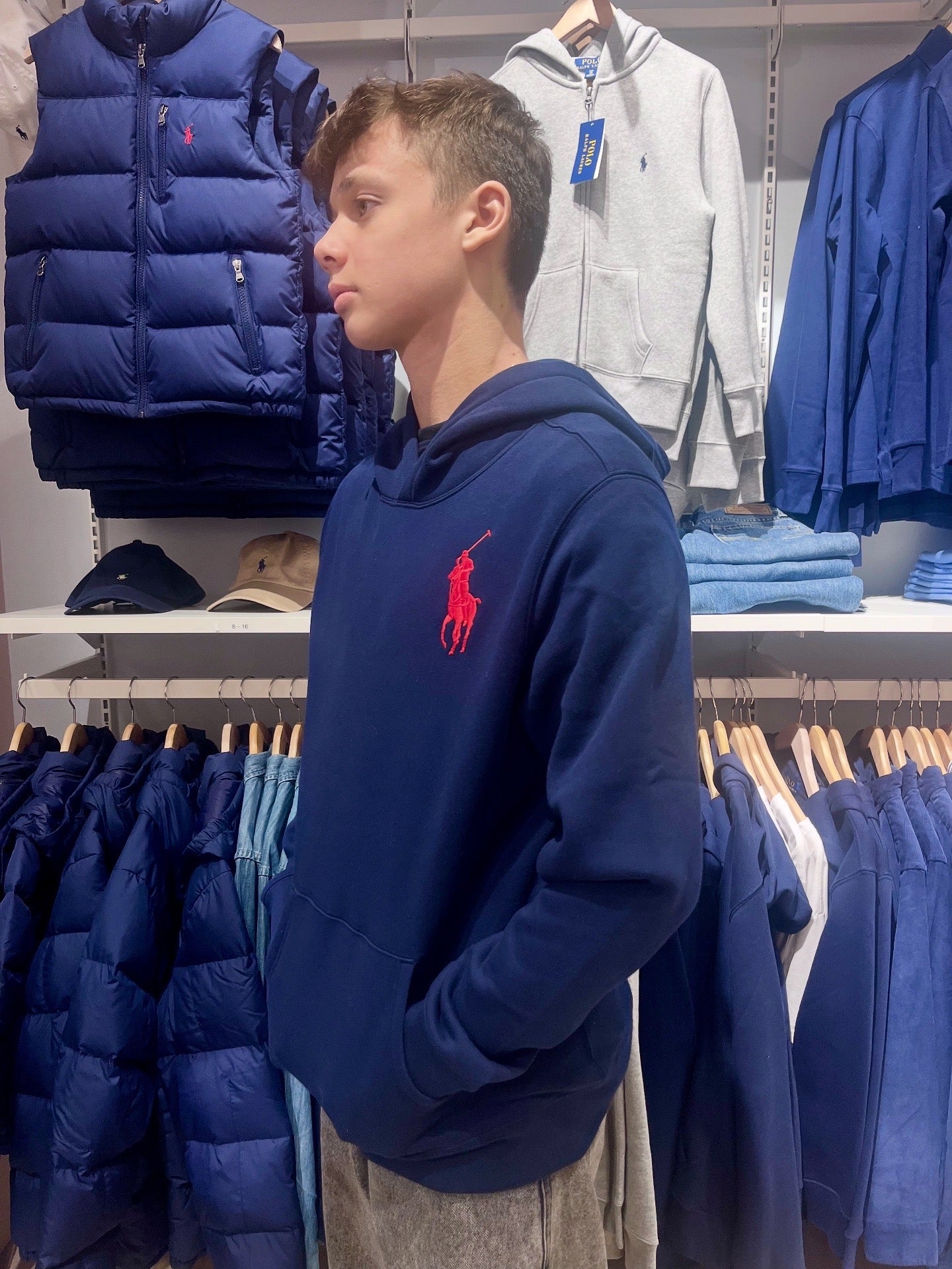 RALPH LAUREN 8-16År Hettegenser m/stor logo Mørkeblå