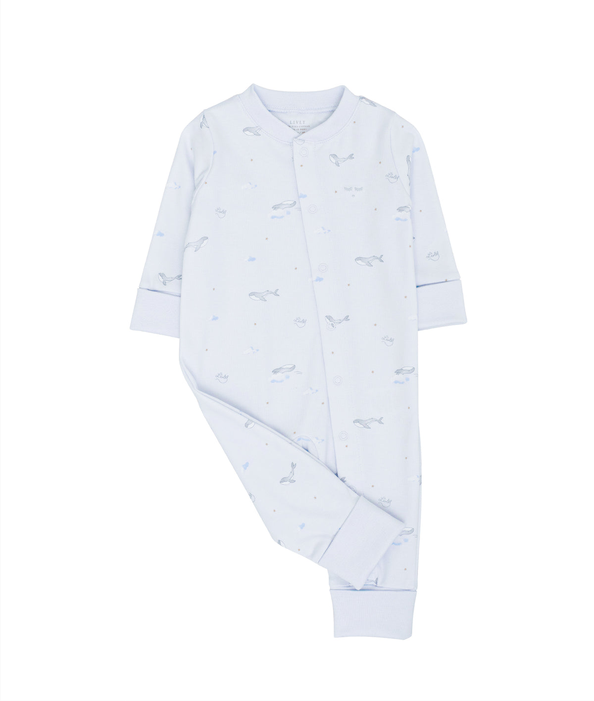 LIVLY Whales overall i lys blå for baby, med hvalmønster