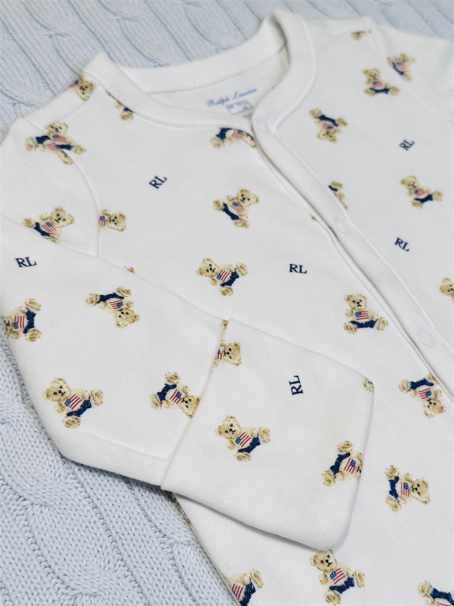 RALPH LAUREN Baby 0-24mnd. Polo Bear Coverall Hvit/Blå