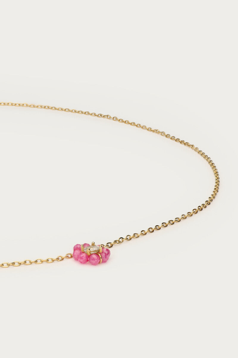 MY JEWELLERY Botanical necklace with small pink rhinestone flower - Farmor Ingvarda