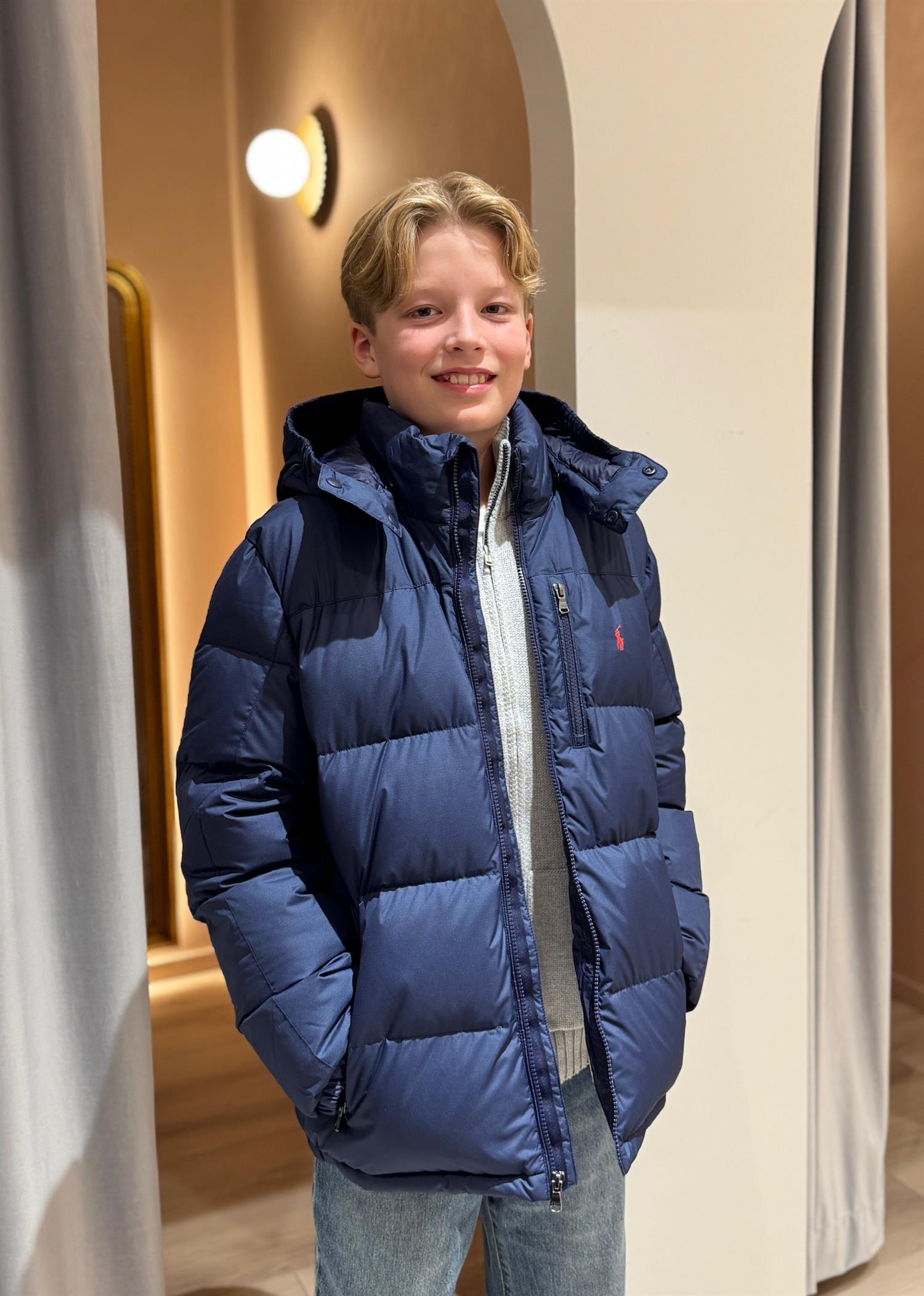 RALPH LAUREN 8-16År Ytterjakke m/hette,Ripstop Mørkeblå