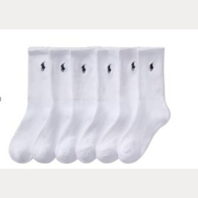 RALPH LAUREN 8-16År 6 pk. Crew Sock Hvit